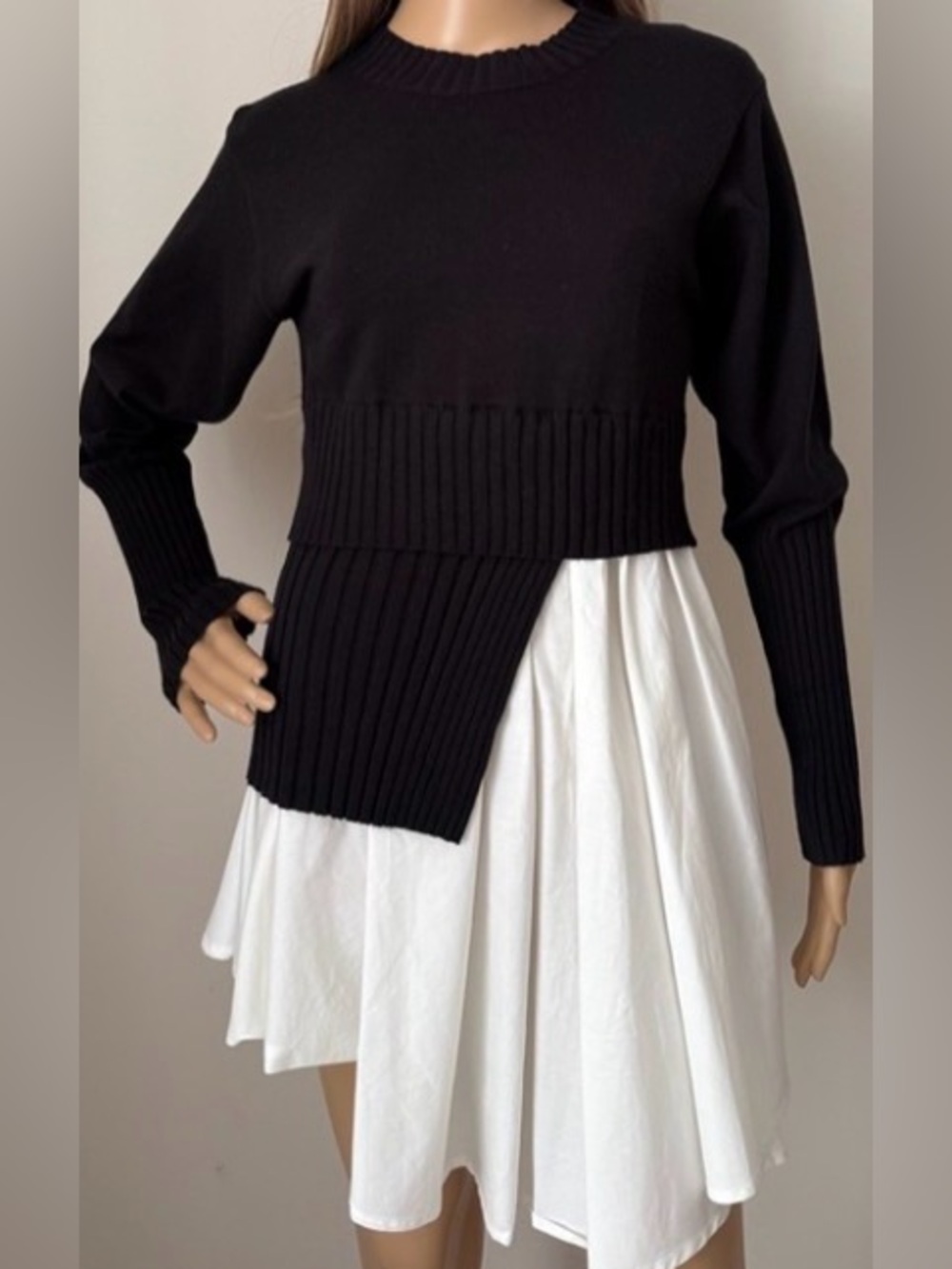 Avantlook Black Asymmetric Layered Knit Sweater - Picture 3 of 4